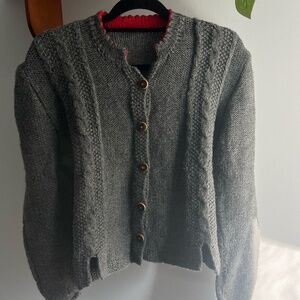 Vintage Grey Wool Cable Knit Cardigan